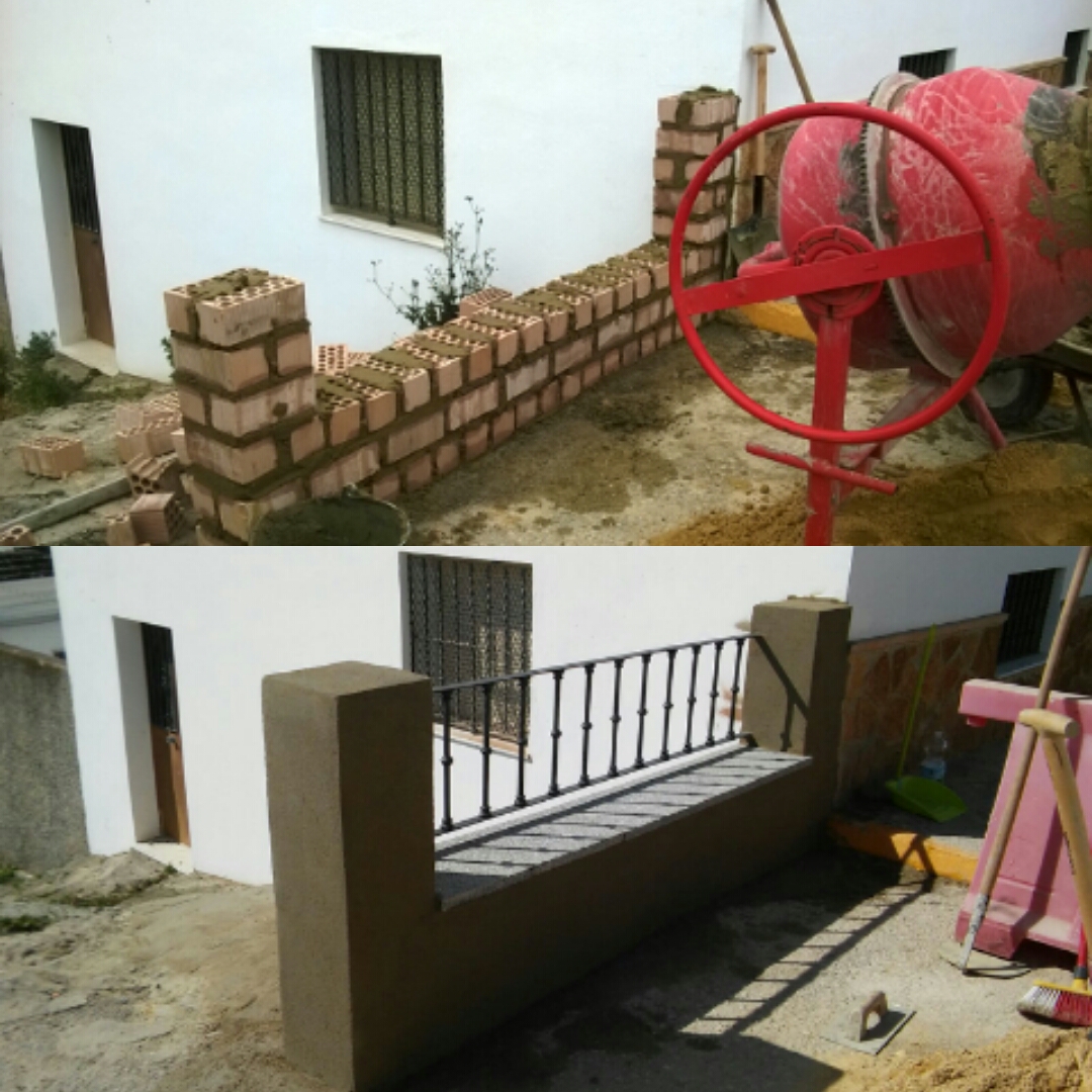 Construcción de un muro con barandilla de seguridad